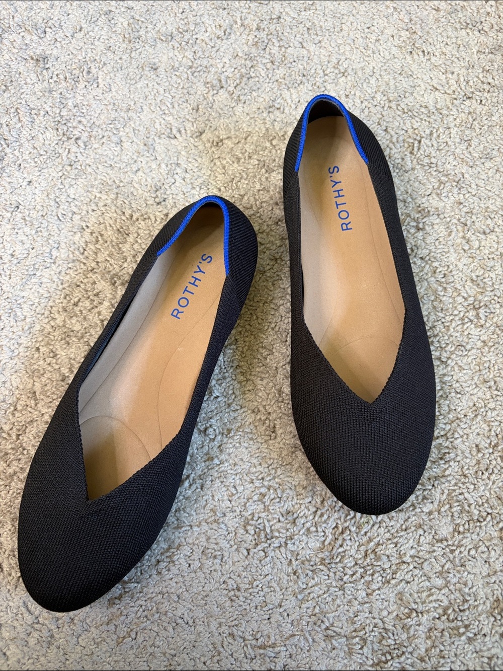 Rothy's The Daily Ballet Flat Black Knit V-Front Round Toe Size 8.5 Minimalist